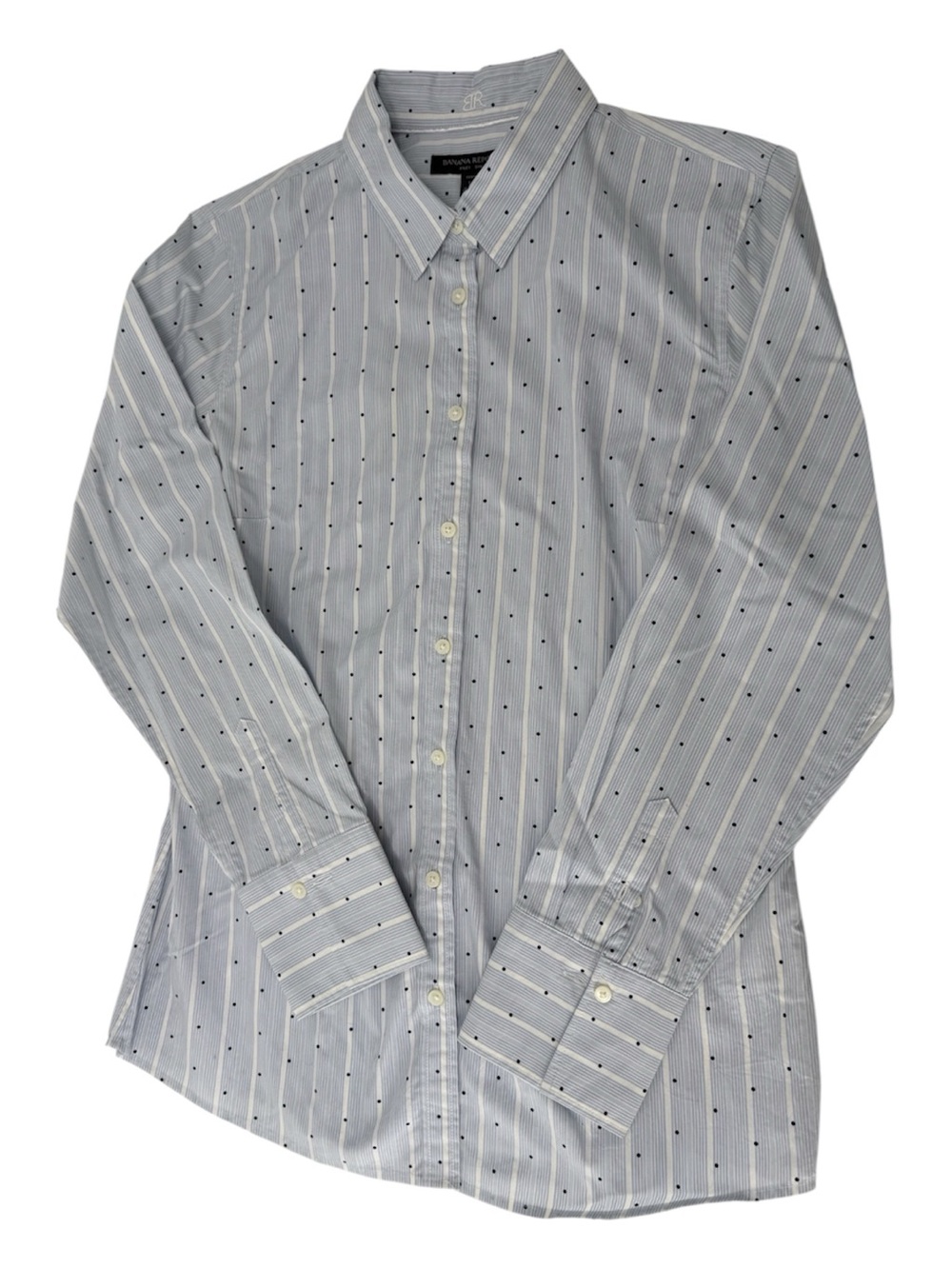 Banana Republic Riley Tailored Light Blue Striped Dress Shirt with Dot Accents
